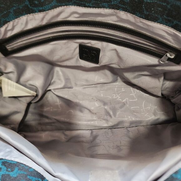 Diane von Furstenberg travel shoulder laptop | Mercari DVF Studio Tote Bag Blue Black Patterned Canvas Leather Trim Large